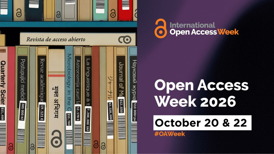 Banner promoting International Open Access Week 2026, with the event dates October 20 & 22 and the hashtag #OAWeek.