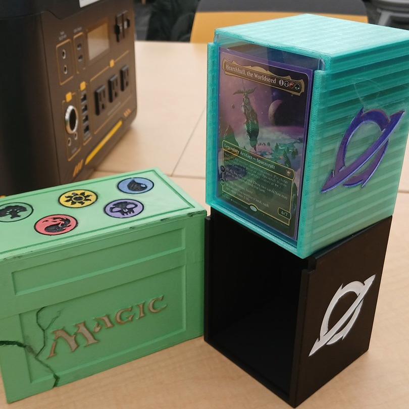David Sego: These are Magic: The Gathering deck boxes that I designed, printed, and painted here at the Innovation Hub.