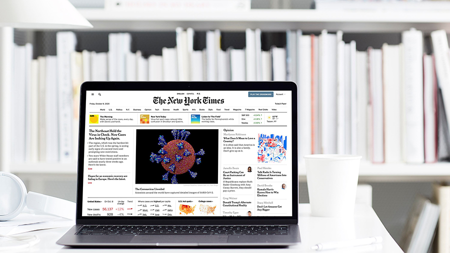 The New York Times displayed on a laptop